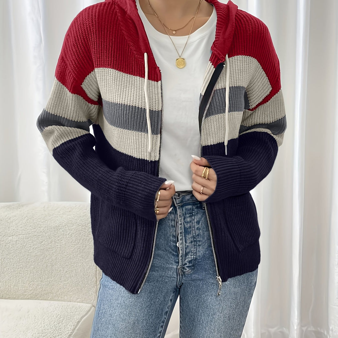 Susannah | Color-Block Hooded Zip Cardigan