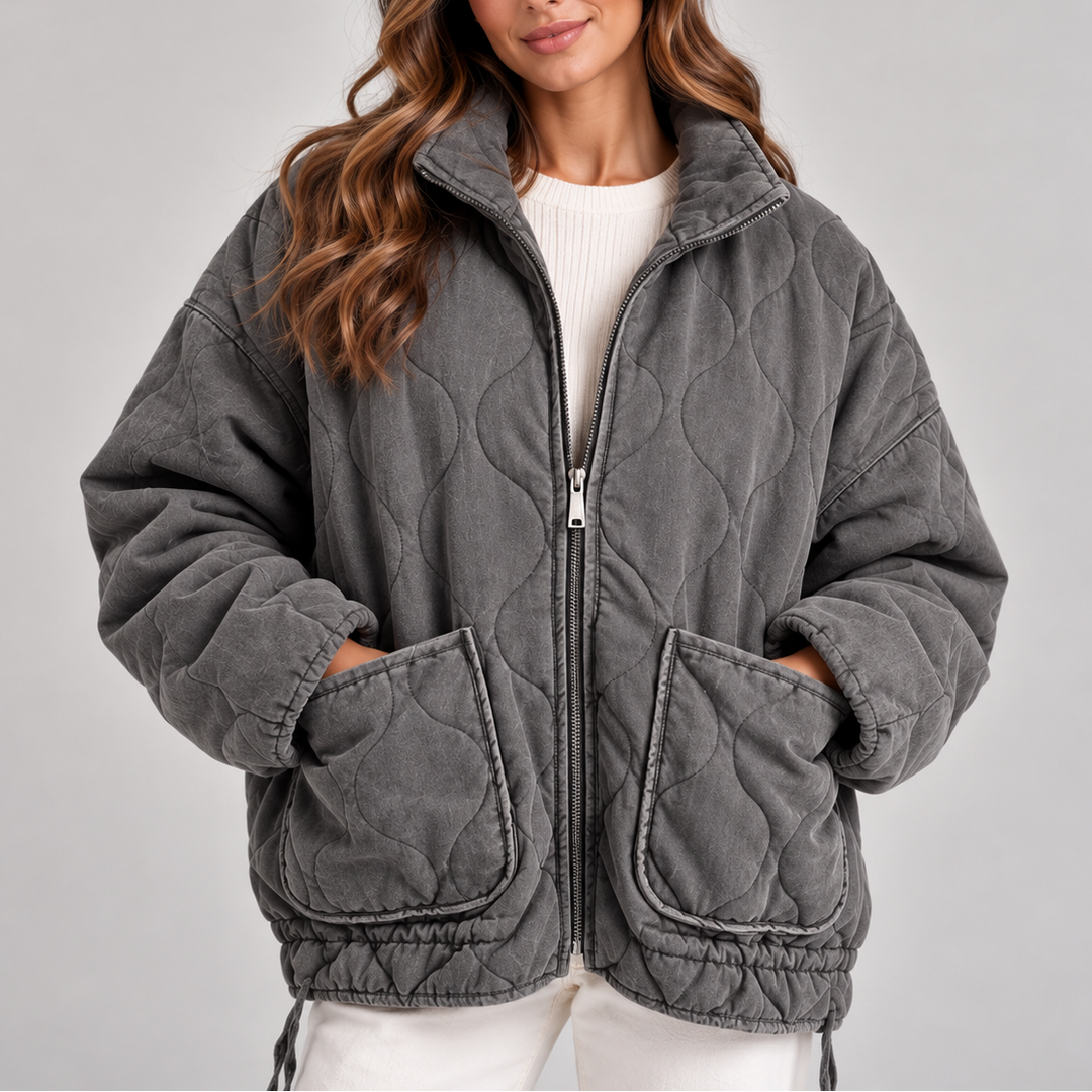 Women's Oversized Quilted Puffer Jacket – High Neck Zip Up Coat