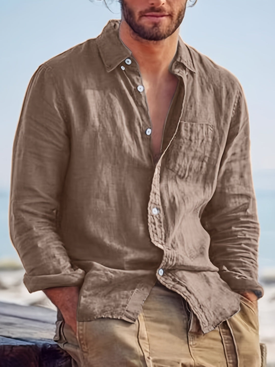Men's Lapel Button Cotton Shirt