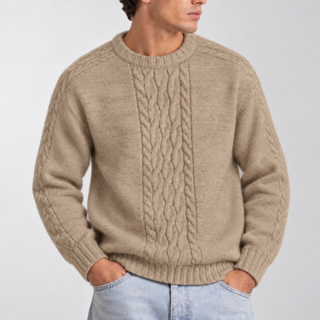 Men’s Cable Knit Crew Neck Sweater – Warm Winter Sweater