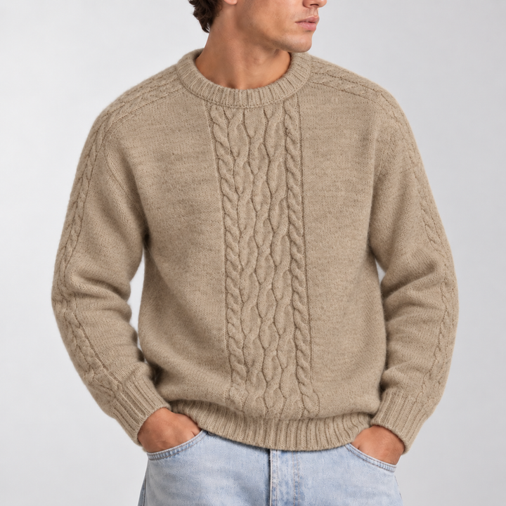 Men’s Cable Knit Crew Neck Sweater – Warm Winter Sweater