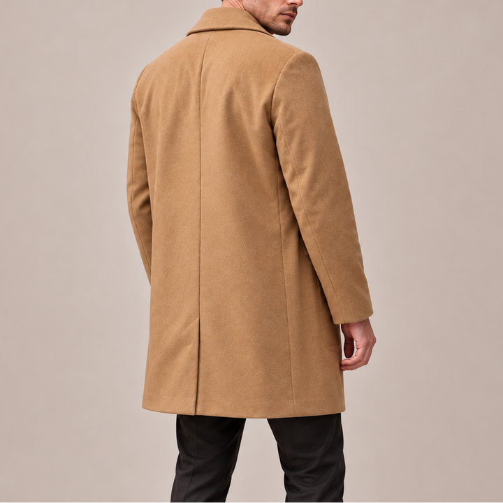 Men’s Single-Breasted Overcoat with Notched Lapels and Three Buttons
