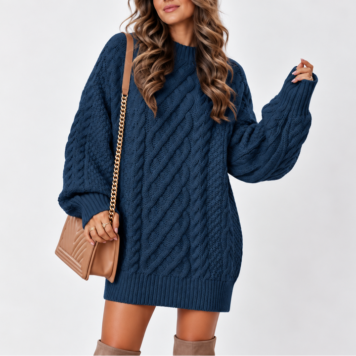 Women's Oversized Cable Knit Sweater with Long Sleeves