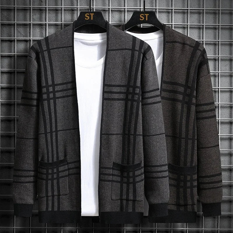 Men's Checkered Knit Cardigan