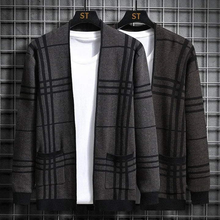 Men's Checkered Knit Cardigan