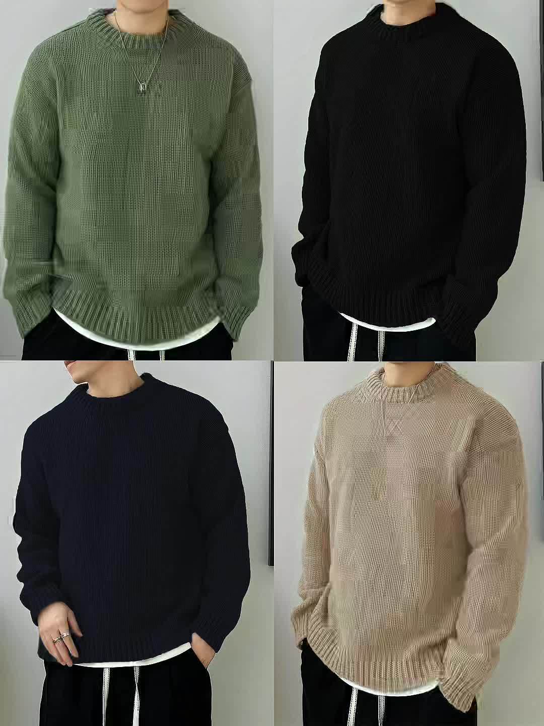 Men's Solid Knit Crewneck Sweater