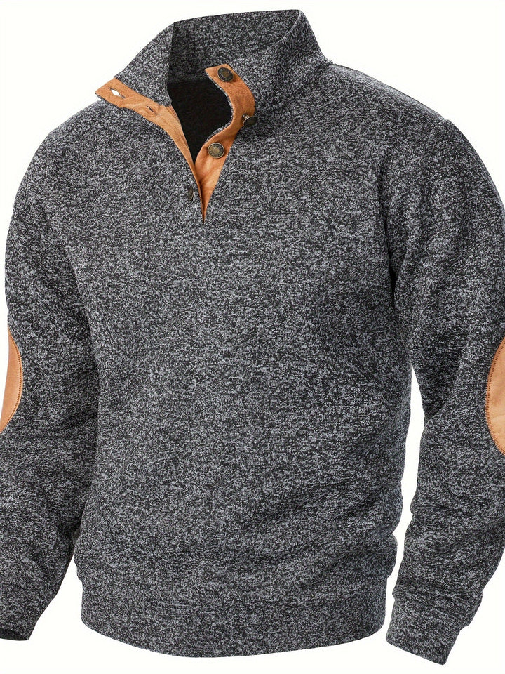 Men's Stand Collar Button Knit Sweatshirt