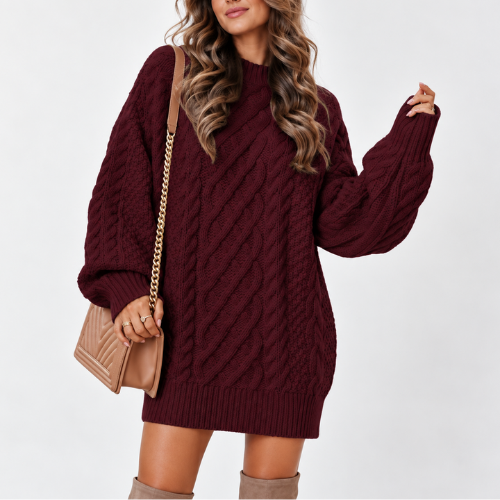 Women's Oversized Cable Knit Sweater with Long Sleeves
