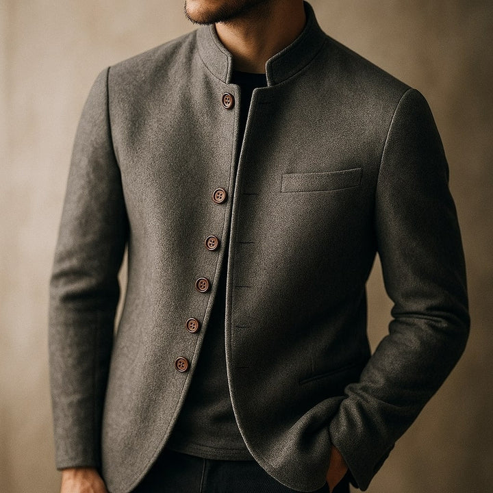 Wool Jacket with Straight Collar