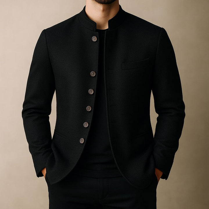 Wool Jacket with Straight Collar