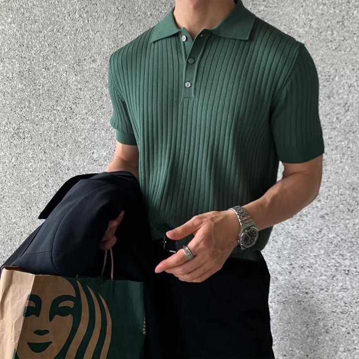 Men's Textured Cotton Polo Shirt