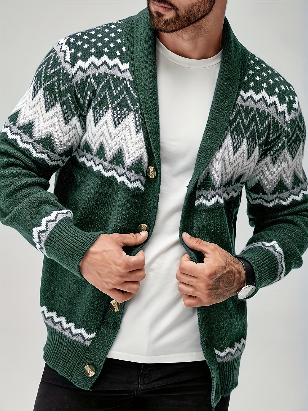 Men's Geometric Pattern Cardigan Sweater