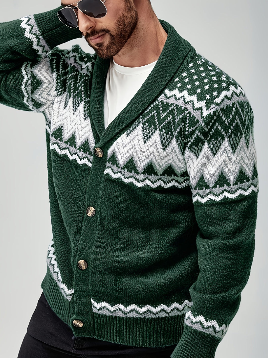 Men's Geometric Pattern Cardigan Sweater