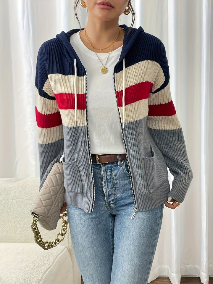 Susannah | Color-Block Hooded Zip Cardigan