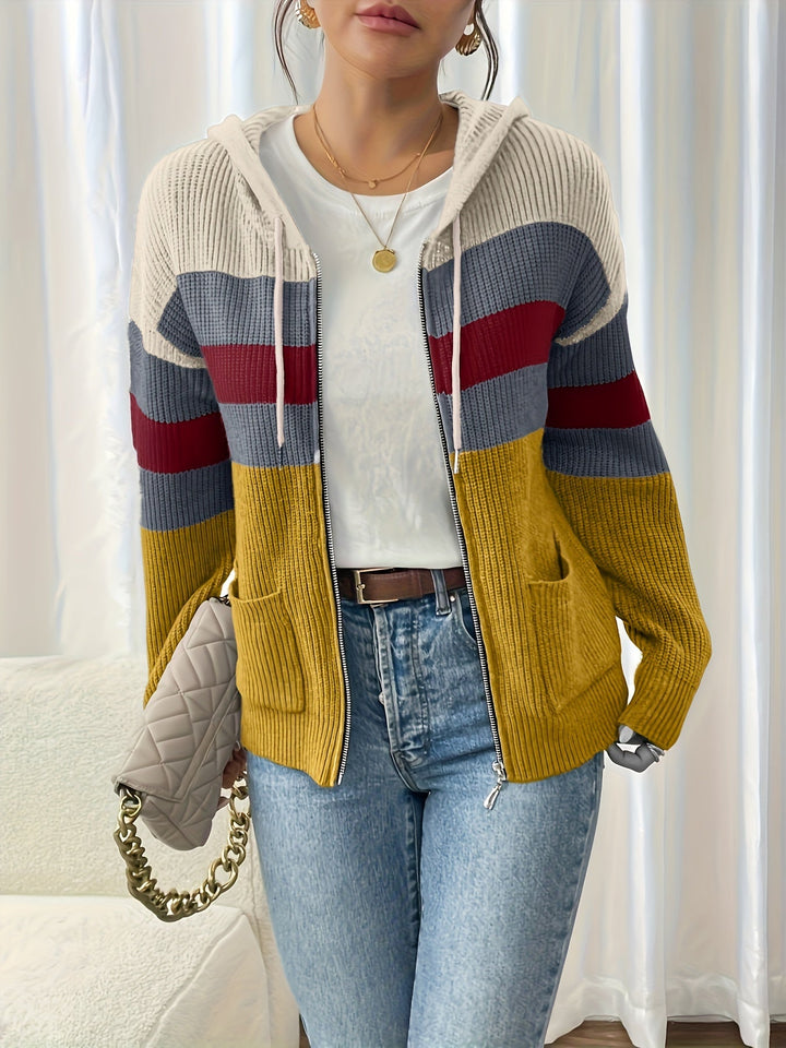 Susannah | Color-Block Hooded Zip Cardigan