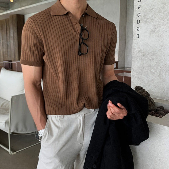 Men's Textured Cotton Polo Shirt