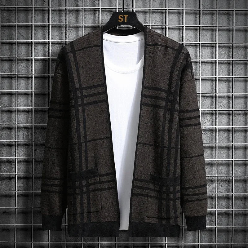 Men's Checkered Knit Cardigan