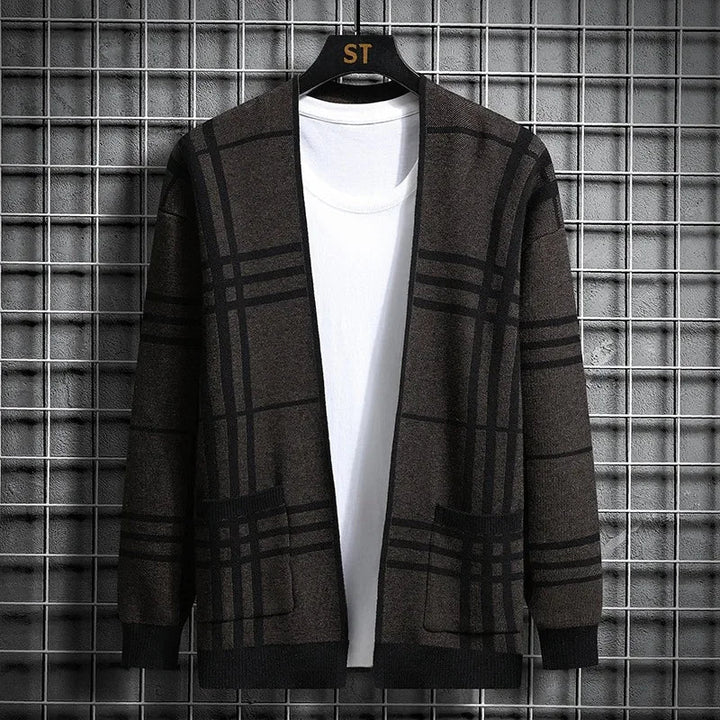 Men's Checkered Knit Cardigan