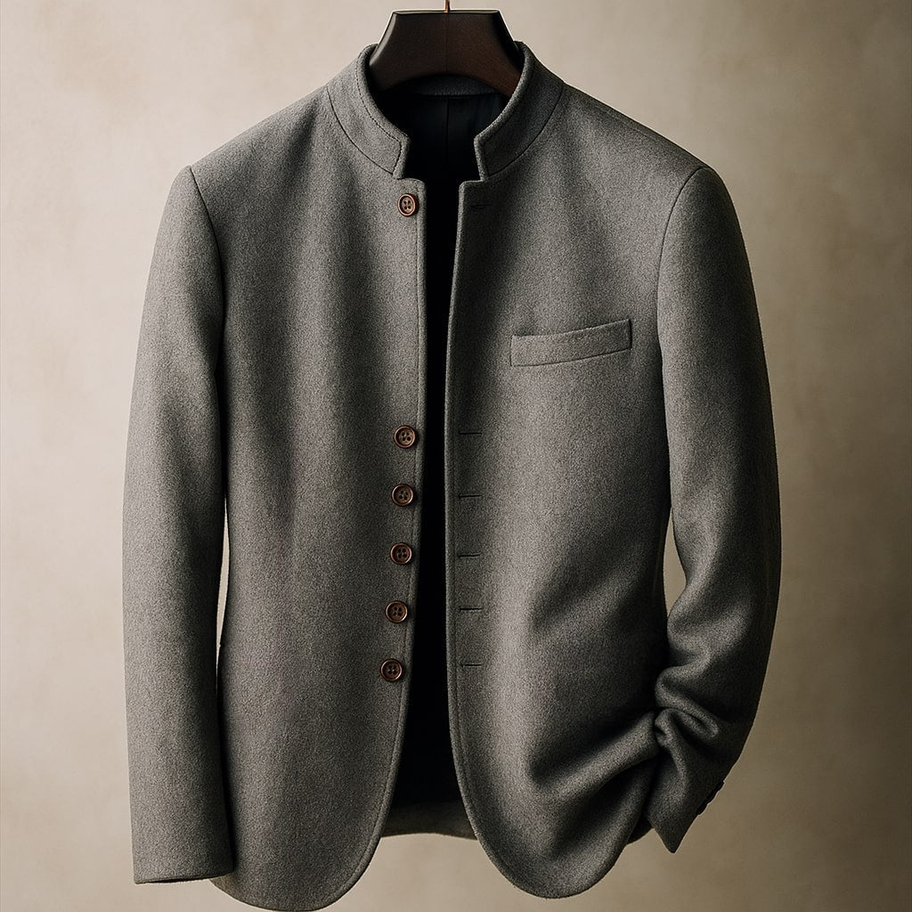 Wool Jacket with Straight Collar