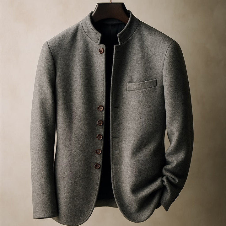 Wool Jacket with Straight Collar