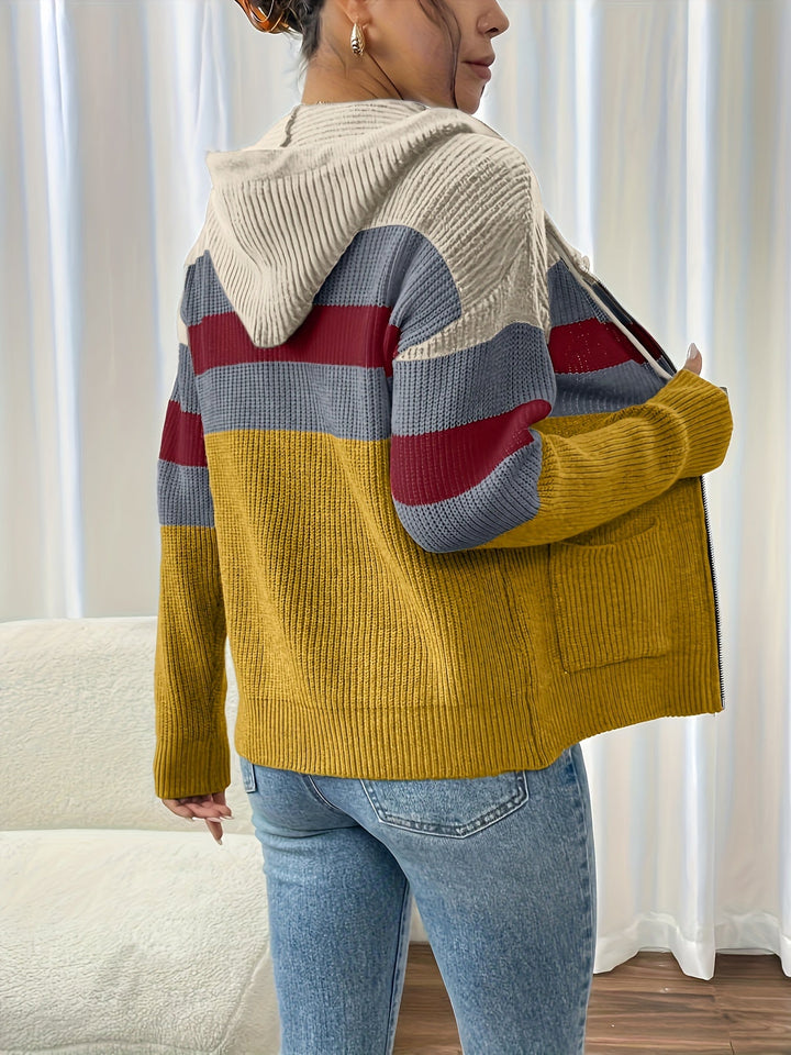 Susannah | Color-Block Hooded Zip Cardigan