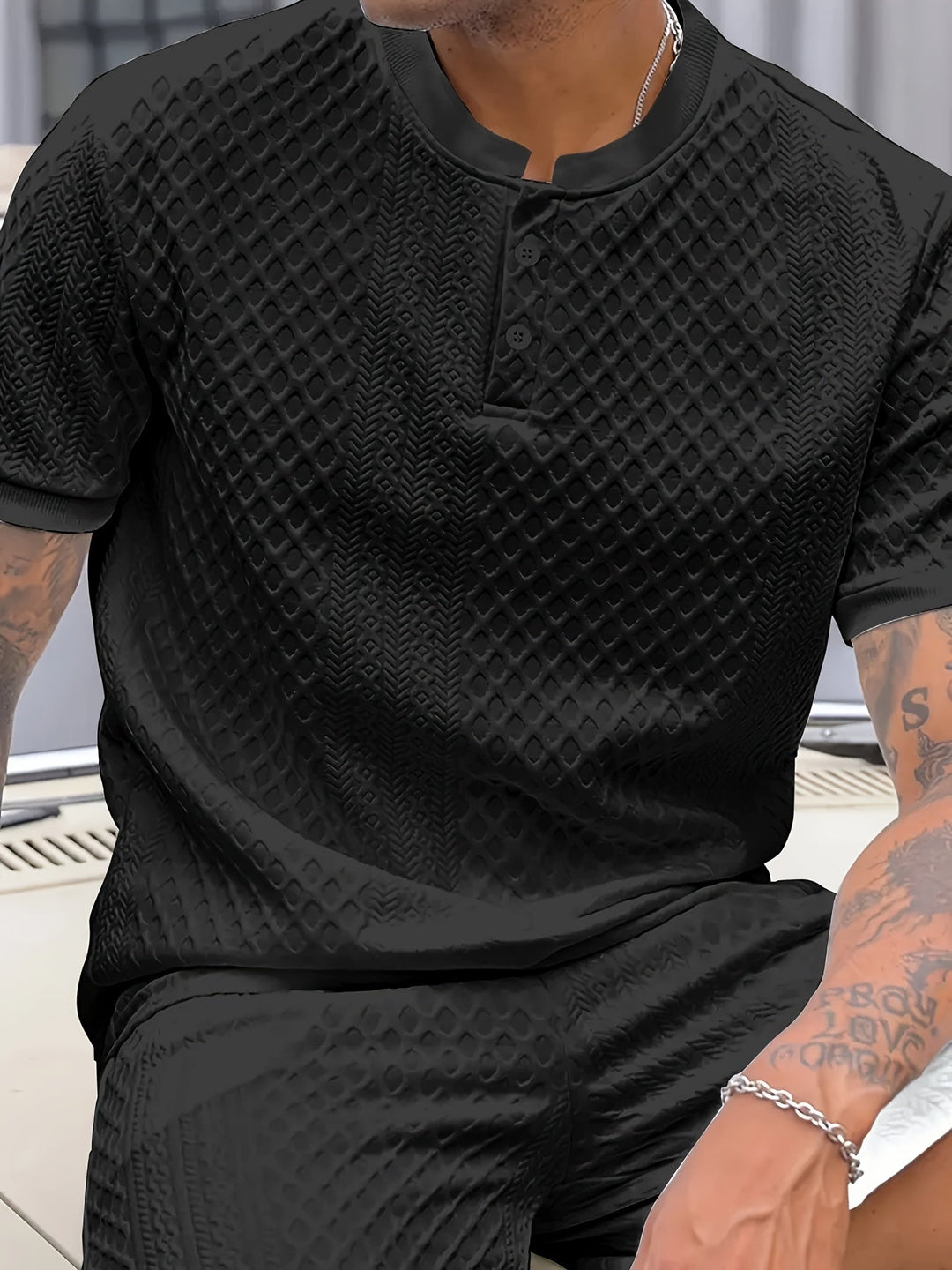 Men's Jacquard Henley Polo Shirt