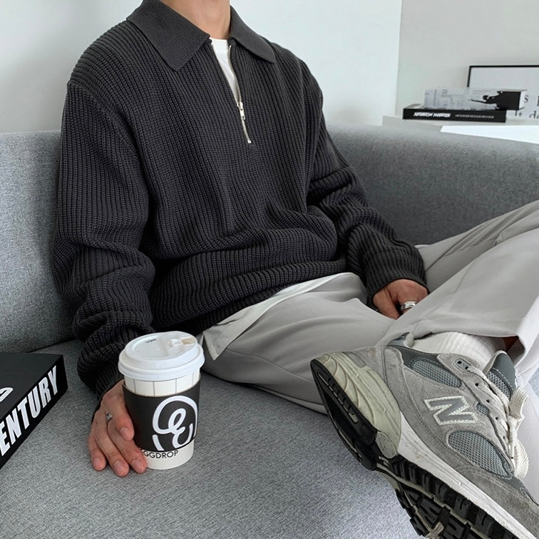 Men's Textured Zip Sweater