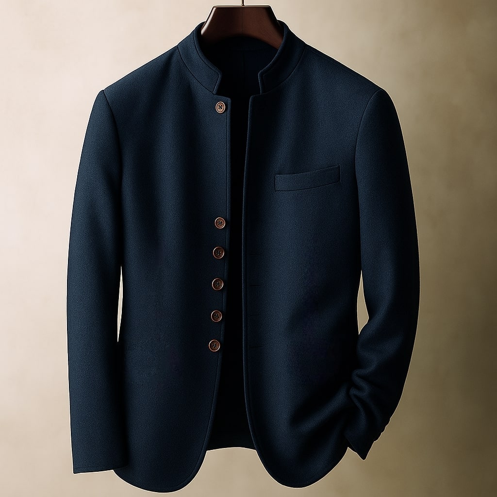 Wool Jacket with Straight Collar