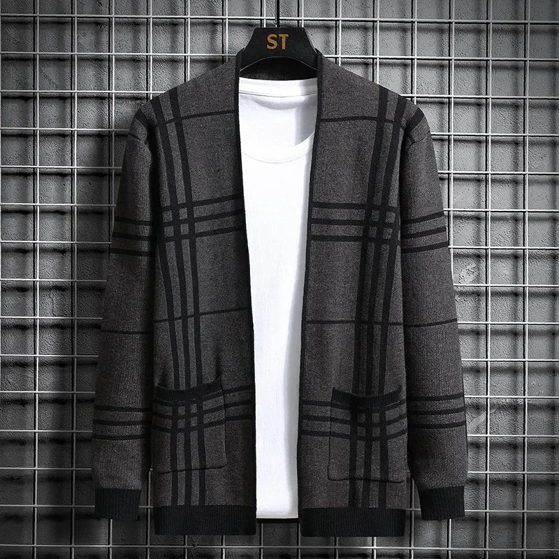 Men's Checkered Knit Cardigan