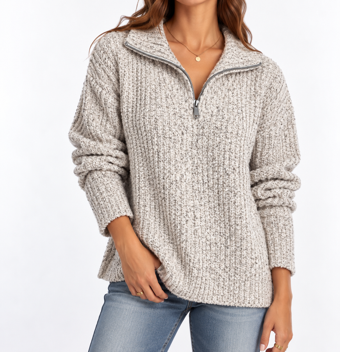 Women's Textured Knit Sweater – Quarter Zip & Relaxed Fit