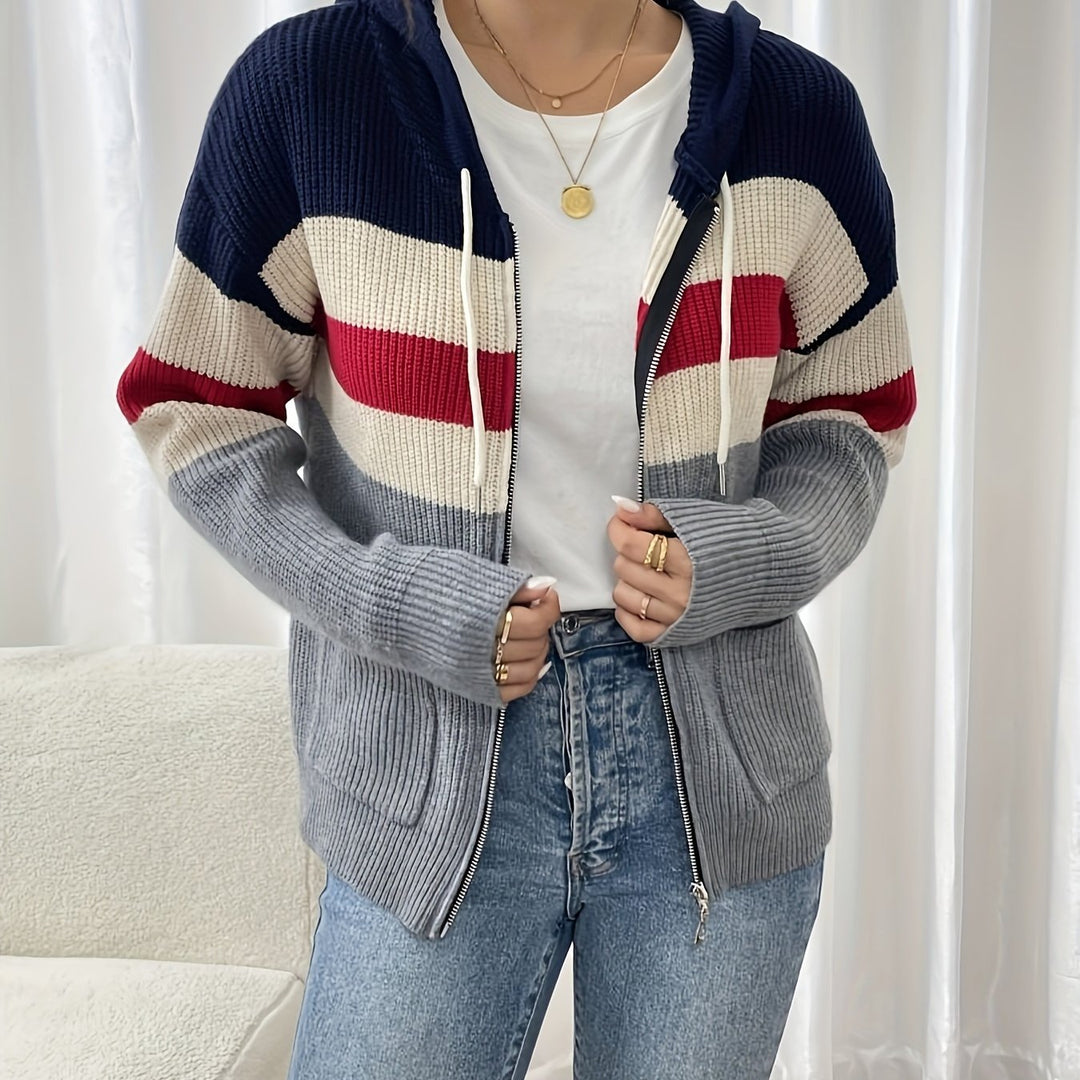 Susannah | Color-Block Hooded Zip Cardigan