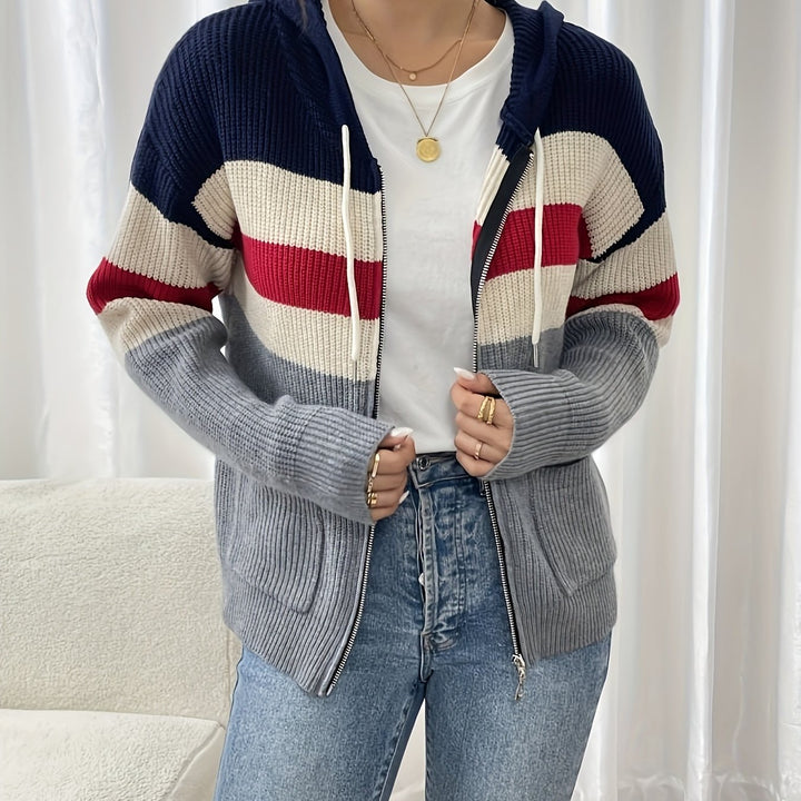 Susannah | Color-Block Hooded Zip Cardigan