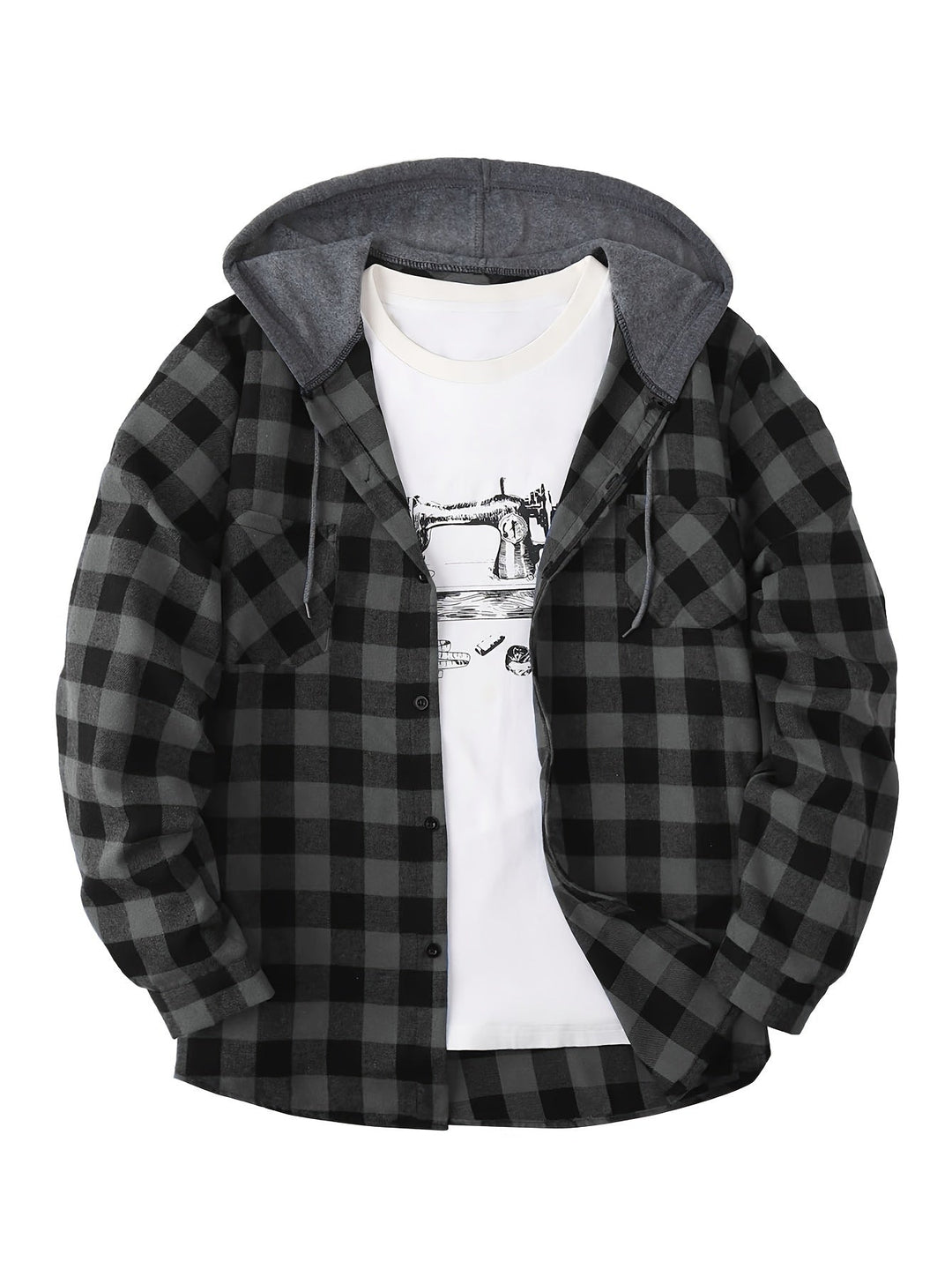 Men's Plaid Hooded Shirt