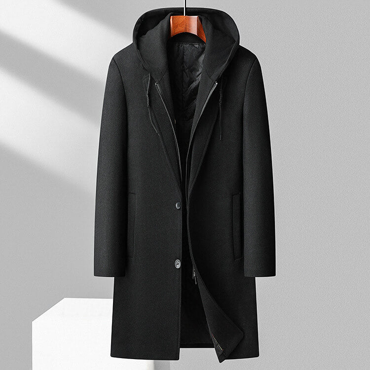 Jasper Virgin Wool Hooded Overcoat