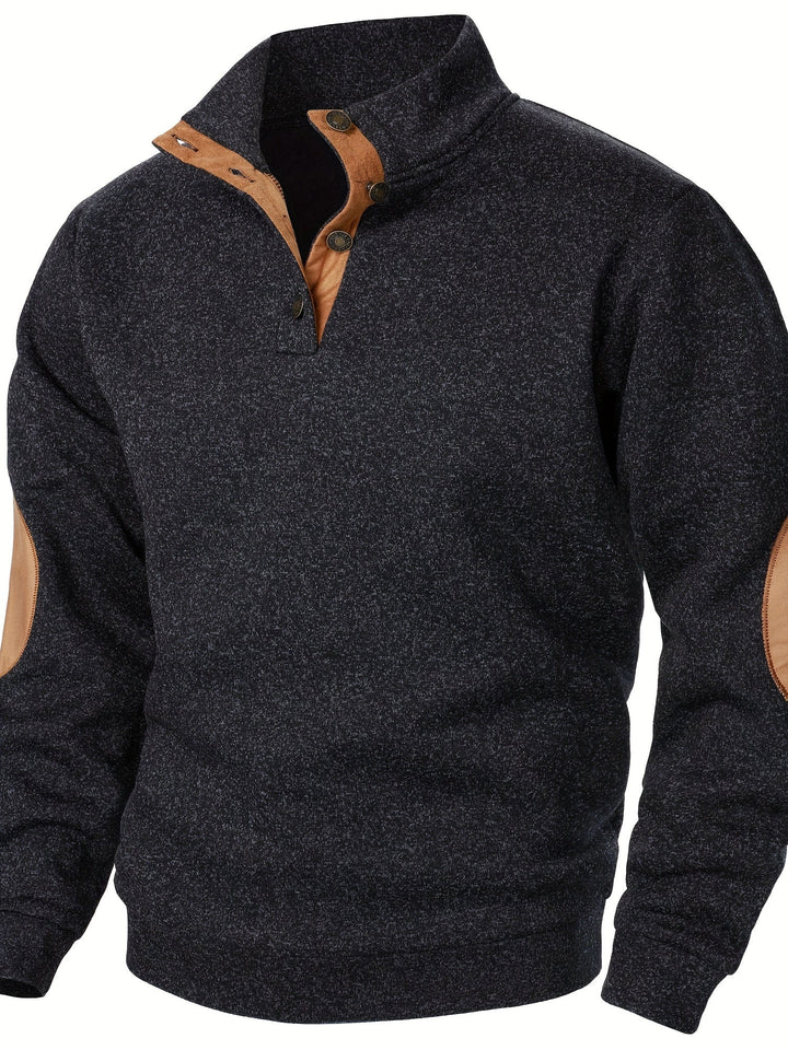 Men's Stand Collar Button Knit Sweatshirt