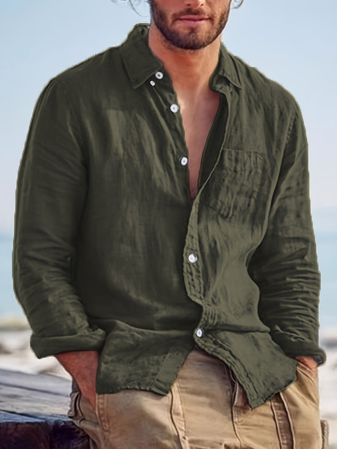 Men's Lapel Button Cotton Shirt