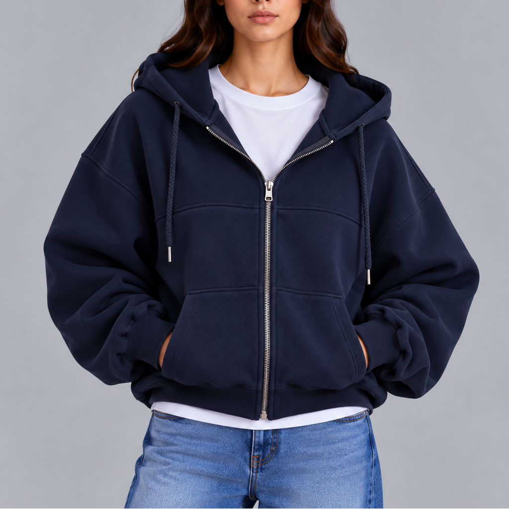 Women's Oversized Zip-Up Hoodie – Casual Relaxed Fit Hooded Sweatshirt