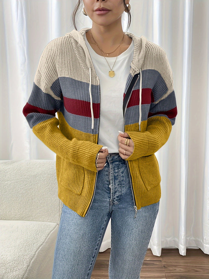 Susannah | Color-Block Hooded Zip Cardigan