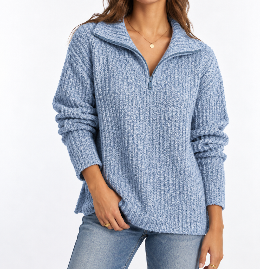 Women's Textured Knit Sweater – Quarter Zip & Relaxed Fit