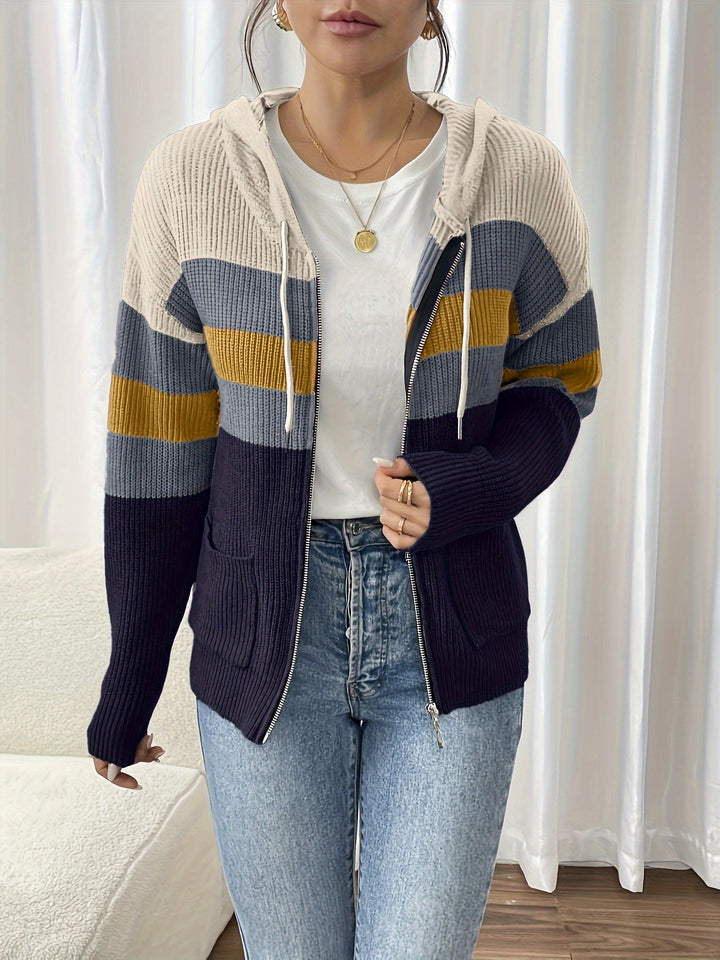 Susannah | Color-Block Hooded Zip Cardigan