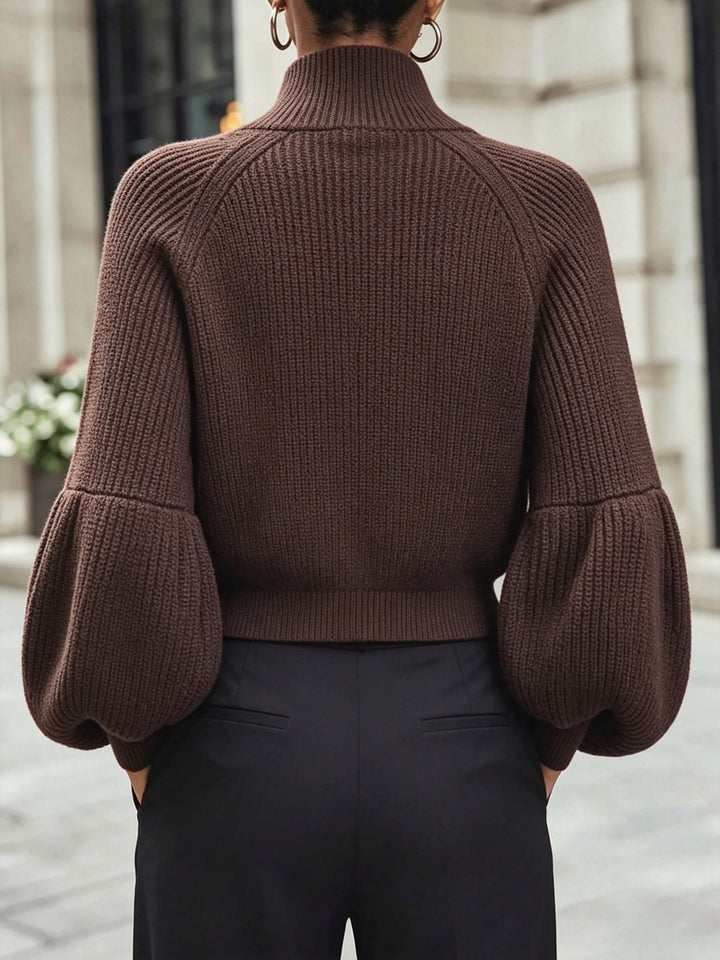 Gwyneth | Zip-Up Puff-Sleeve Cardigan