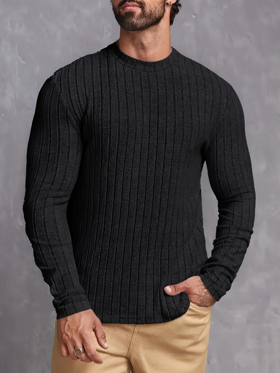 Men's Striped Rib-Knit Sweater