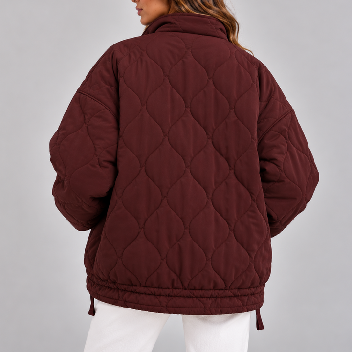 Women's Oversized Quilted Puffer Jacket – High Neck Zip Up Coat