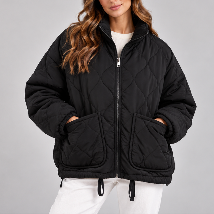 Women's Oversized Quilted Puffer Jacket – High Neck Zip Up Coat