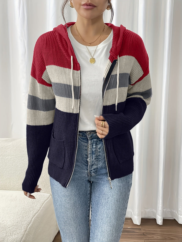 Susannah | Color-Block Hooded Zip Cardigan