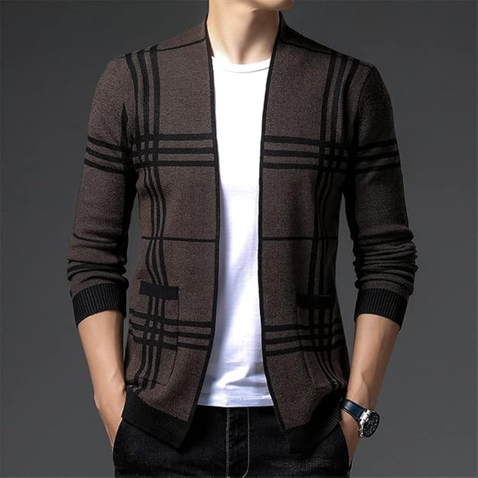 Men's Checkered Knit Cardigan