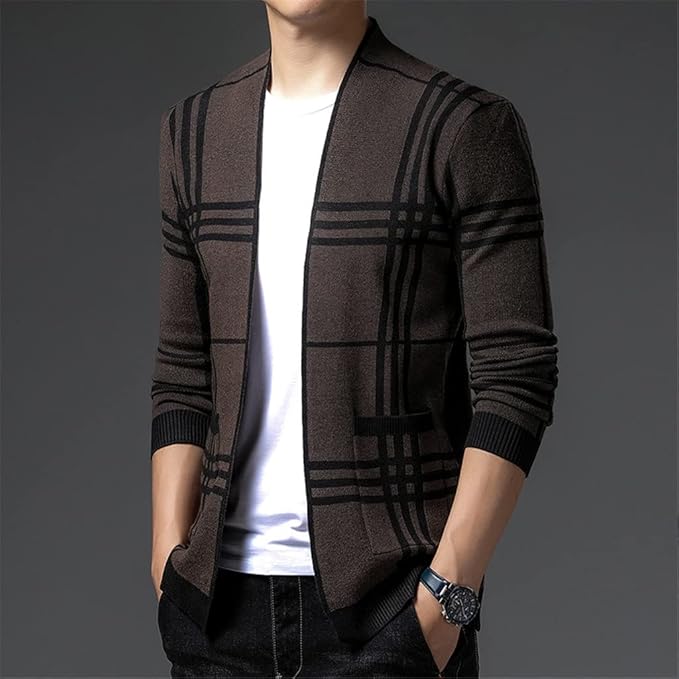 Men's Checkered Knit Cardigan
