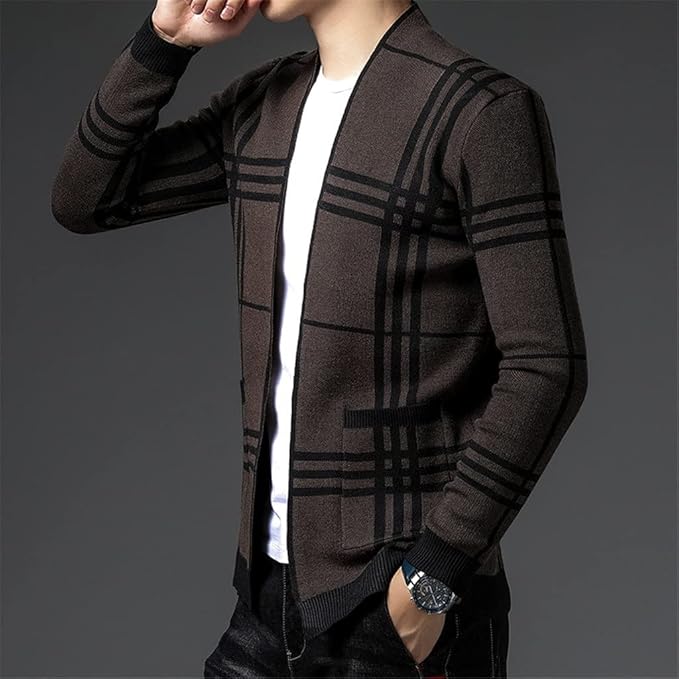 Men's Checkered Knit Cardigan