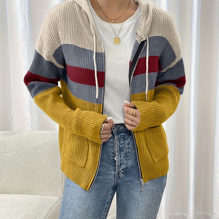 Susannah | Color-Block Hooded Zip Cardigan