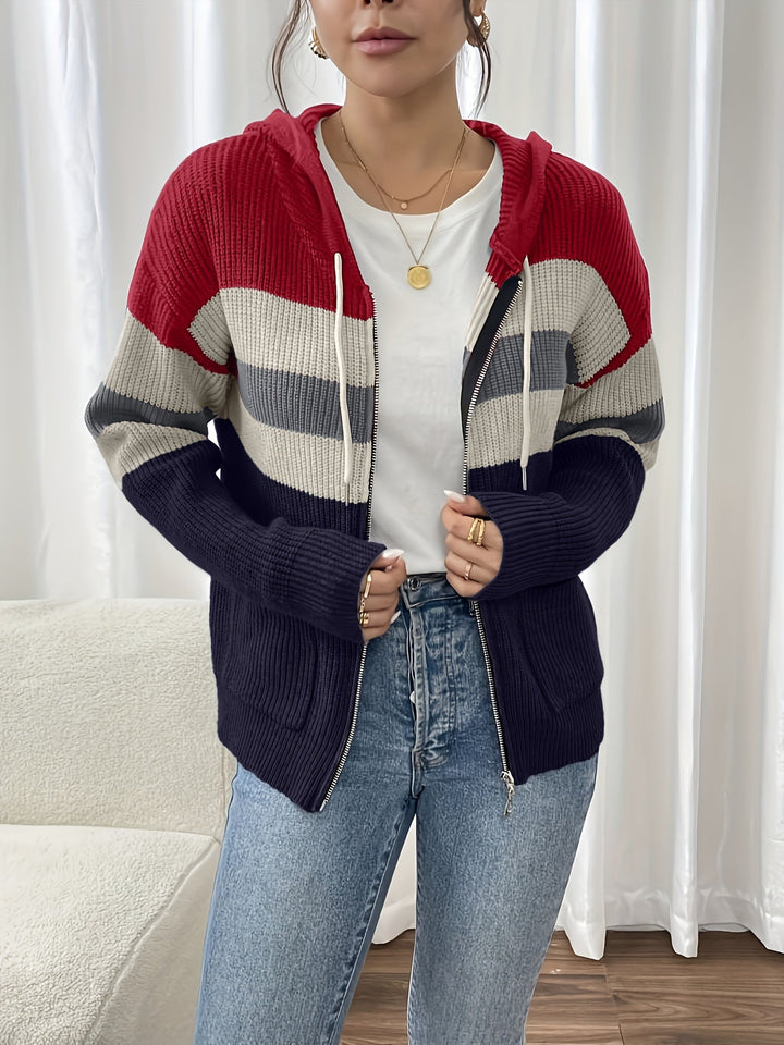 Susannah | Color-Block Hooded Zip Cardigan